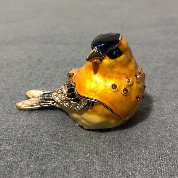 Gold Finch Bird Jeweled Enamel Trinket Box - Picture 1 of 8